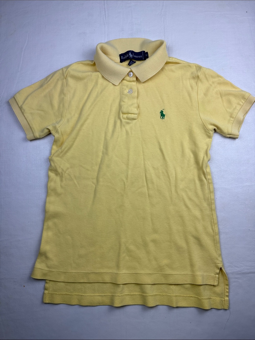 Ralph Lauren Women's Yellow Short Sleeve Corton Polo Shirt Green Logo Size M